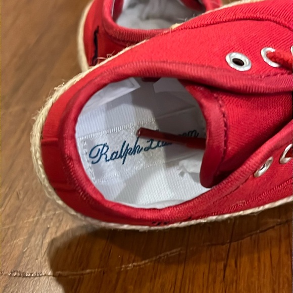 Polo Ralph Lauren red canvas Bowman Lace Crib shoes sneakers Infant Baby Size 2 - Picture 8 of 12